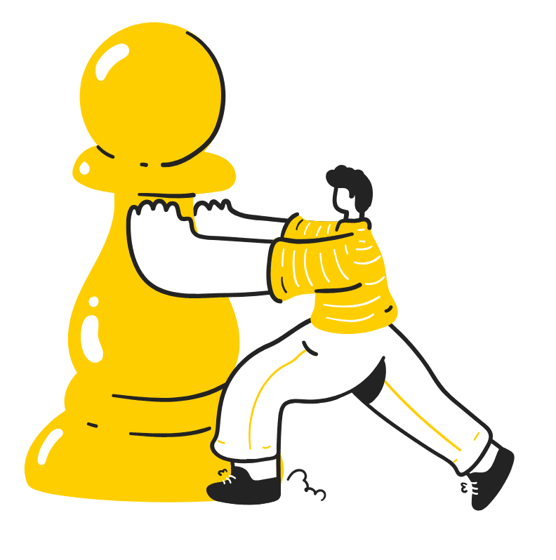 Person pushing a giant chess pawn piece