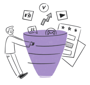 2026 association trends survey results | Zzeem an Illustration of a Man Funnelling Visual Symbols of Various Association Survey Metrics into a Tapered Cauldron. Two Pieces of Paper, One with Three Stars Across the Top of the Page, Float in the Background
