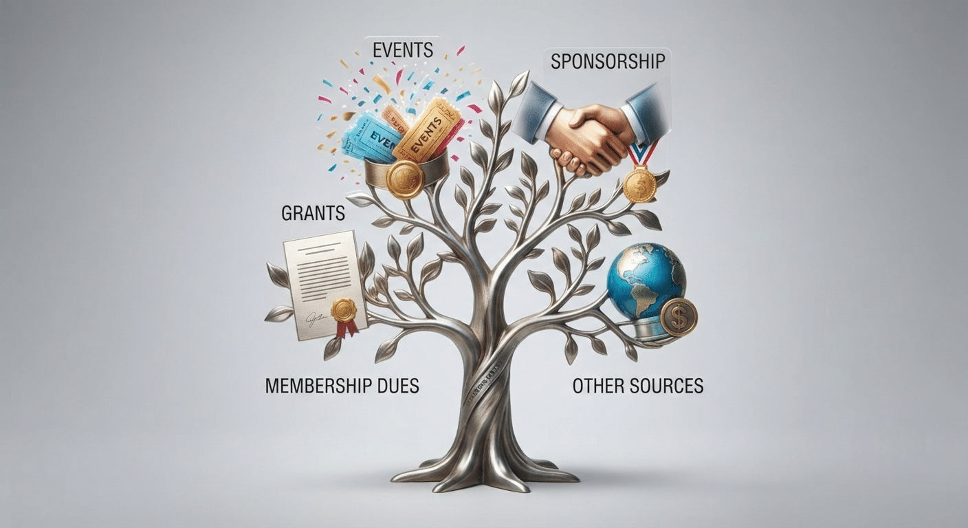 Gemini Generated Image A35akfa35akfa35a Photoroom 1 | Zzeem | Zzeem Funding Tree Illustrating Sources: Events, Sponsorship, Grants, Membership Dues, and Other Sources
