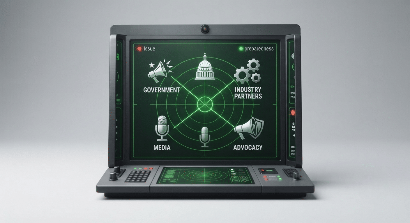 Gemini Generated Image Zbwwabzbwwabzbww Photoroom | Zzeem | Zzeem Green Radar-screen Display on a Futuristic Control Console Showing Government, Industry Partners, Media, and Advocacy Icons for Collaboration.