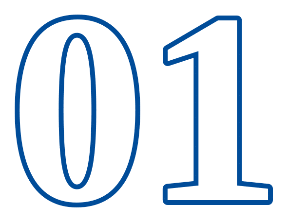 Zzeem Numeral 01 | Zzeem | Zzeem Bold White Digits '01' with a Blue Outline on a Transparent Background (step Indicator)